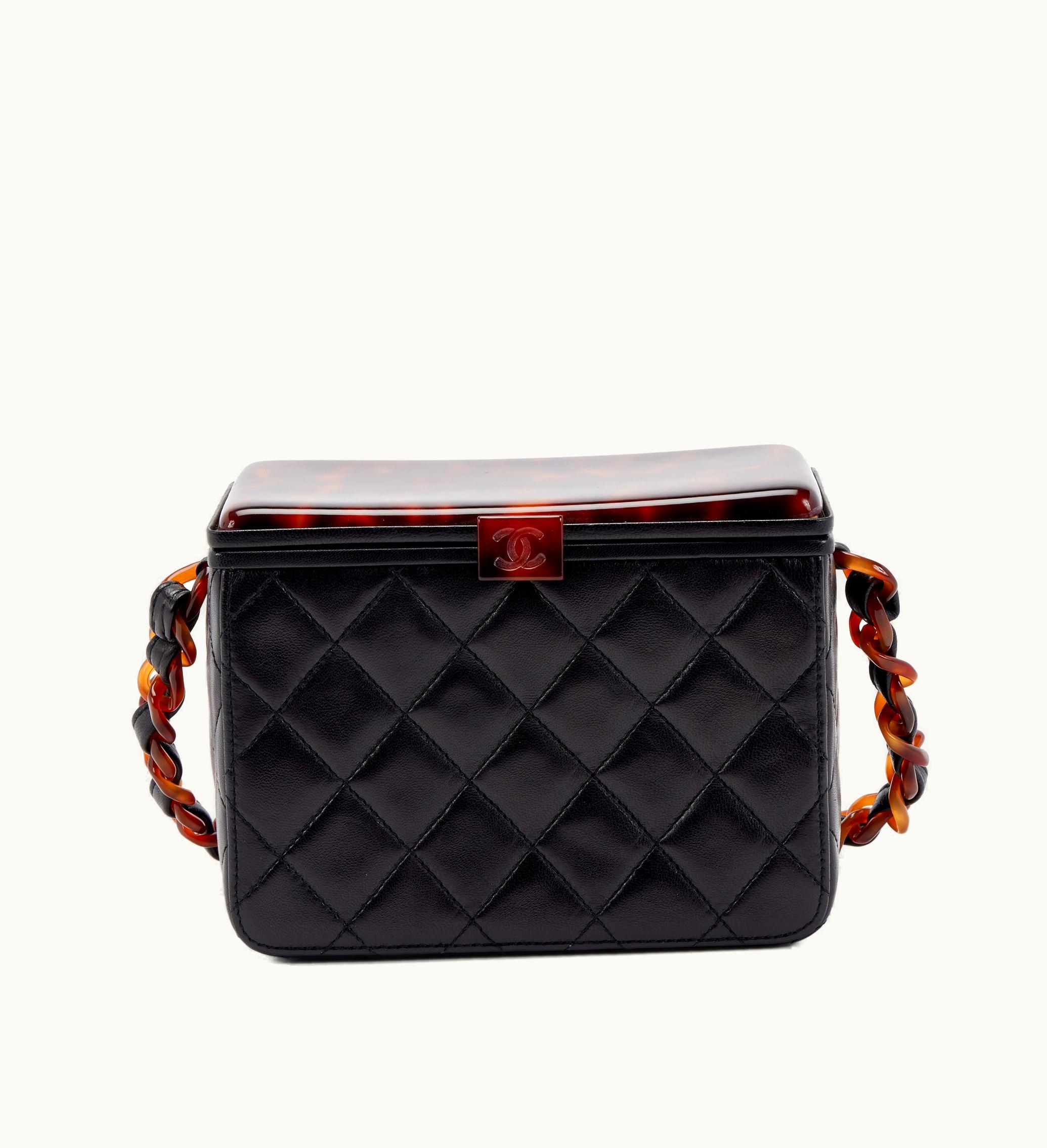 Chanel Chanel Box Bag in Black Quilted Lambskin with Tortoiseshell Bakelite Hardware, dating from 1996-1997