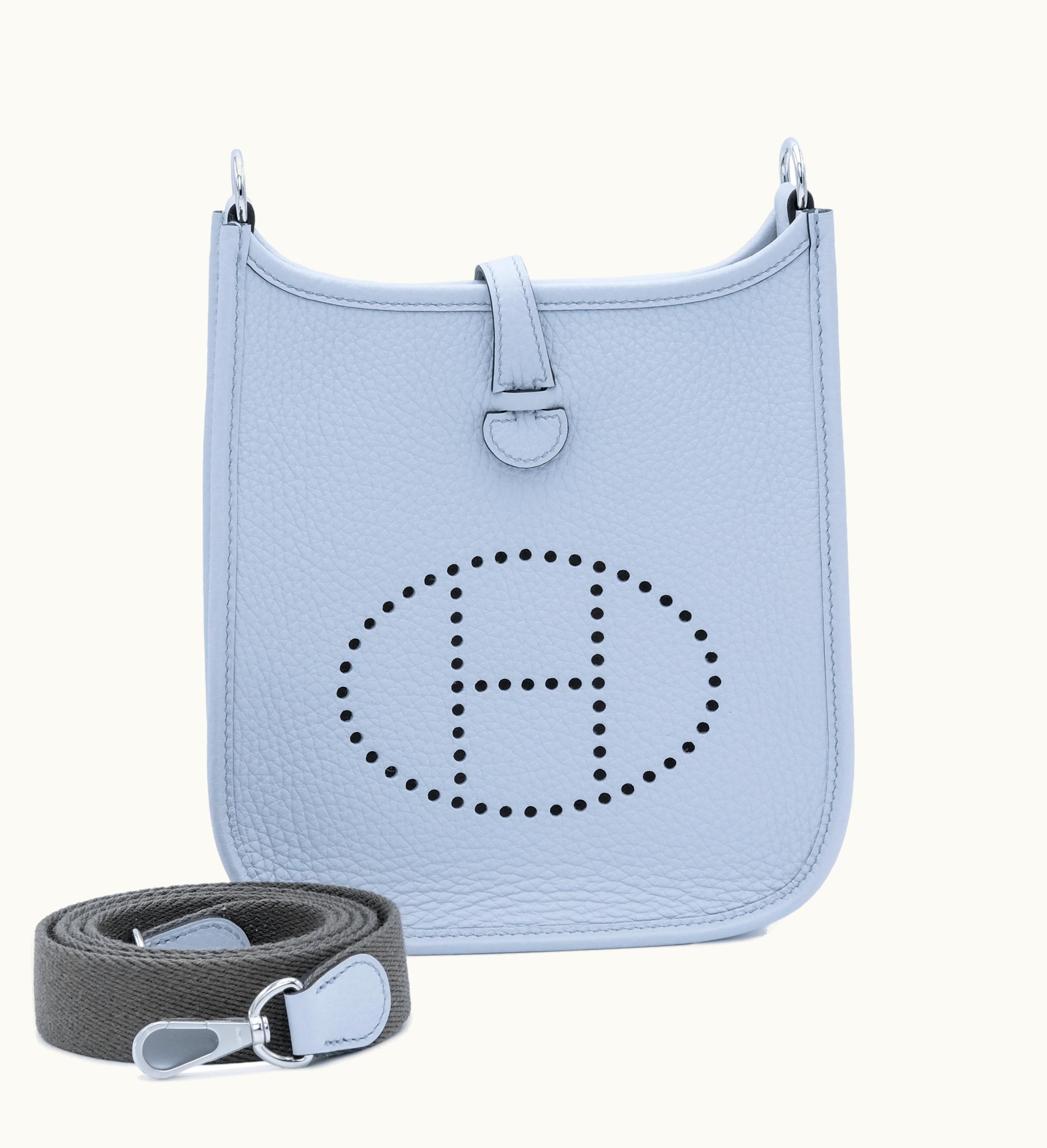 Hermès Hermès 2023 Hermès Evelyne II TPM 16 in Pale Blue Clemence with Palladium Hardware