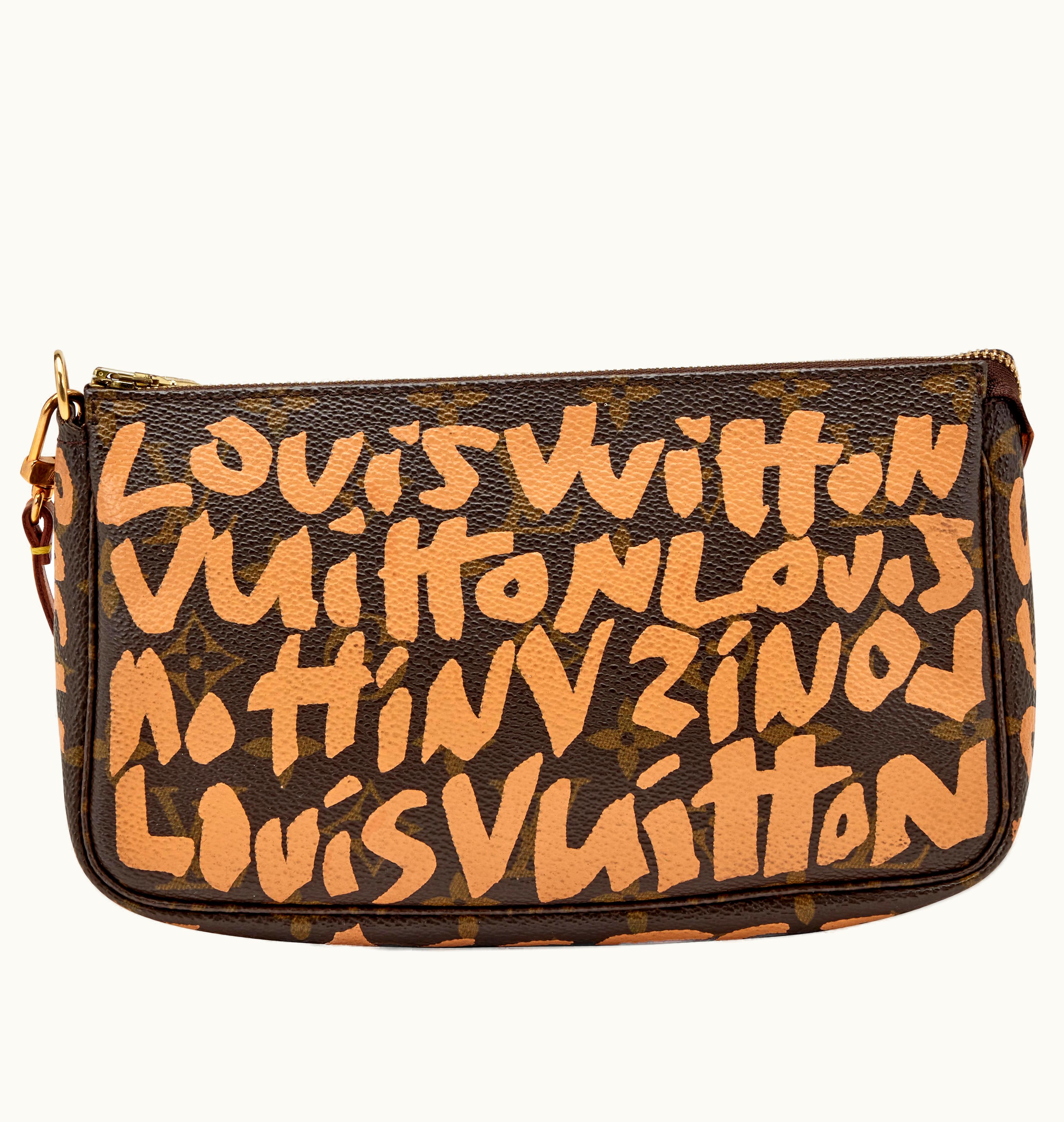 Louis Vuitton Louis Vuitton Pochette in Ebene and Beige Monogram Graffiti Coated Canvas, adorned with Gold Hardware, dating back to the year 2001