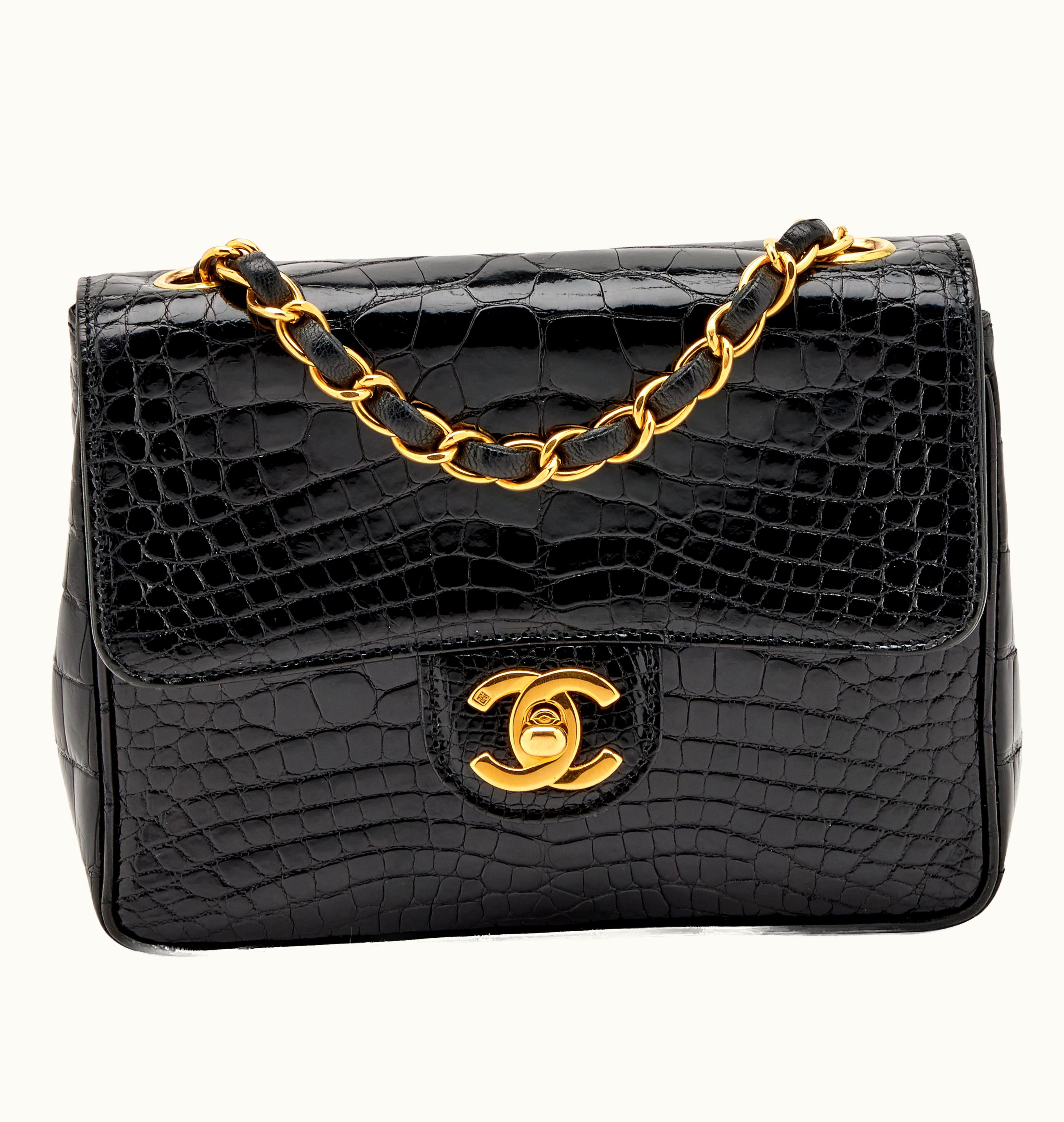 Chanel Chanel Mini Square Classic Flap in Black Alligator with Gold Hardware, manufactured between 1996 and 1997