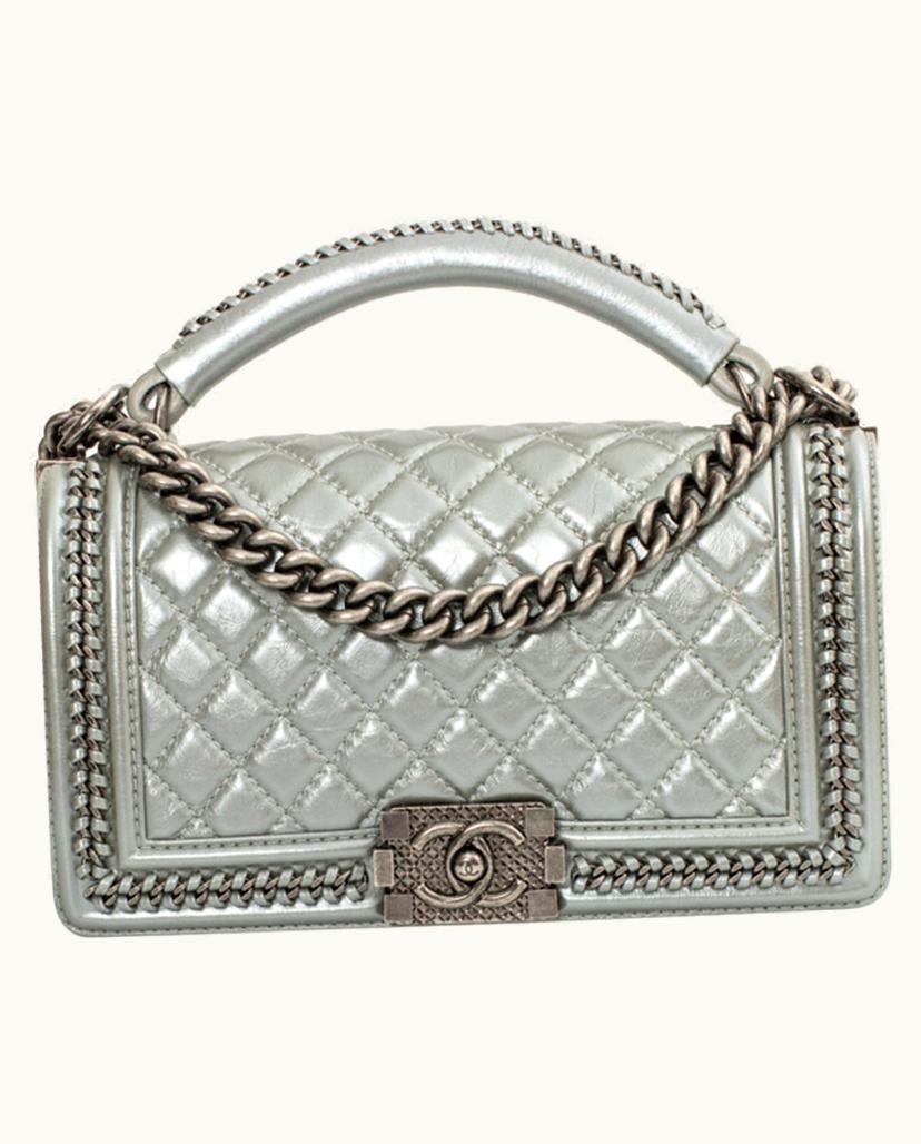 Chanel Chanel Boy Bag Leather Silver Grey Luxe