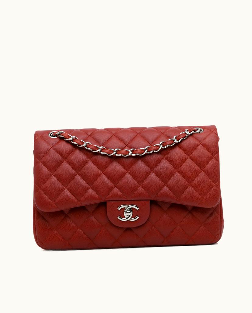 Chanel Chanel Jumbo Classic Caviar Double Flap Shoulder Bag in Red
