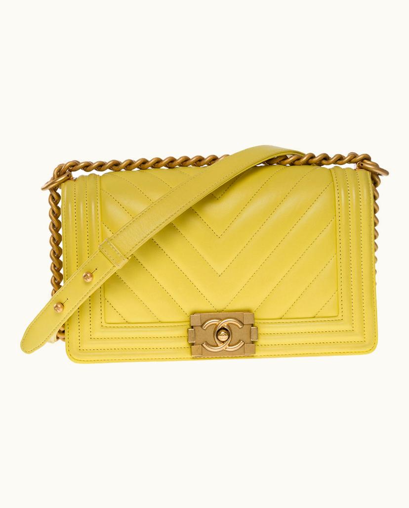 Chanel Chanel Boy Old Medium Shoulder Strap Bag Leather Lemon Yellow