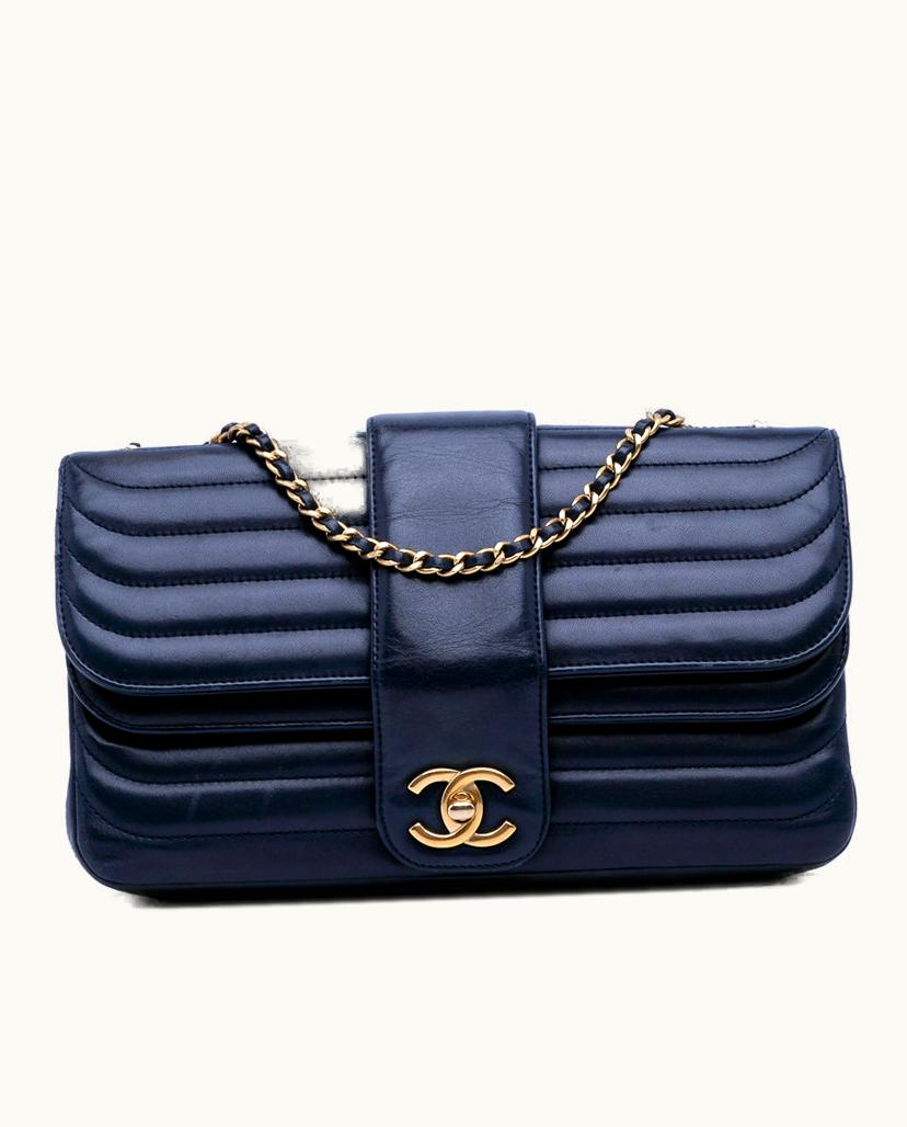 Chanel Chanel CC Horizontal Quilted Flap Bag Crossbody Blue x Navy Lambskin Leather