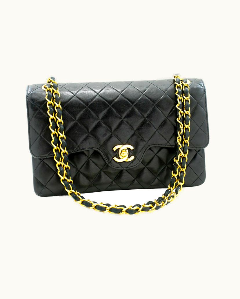 Chanel Chanel Double Flap Shoulder Bag Black Leather