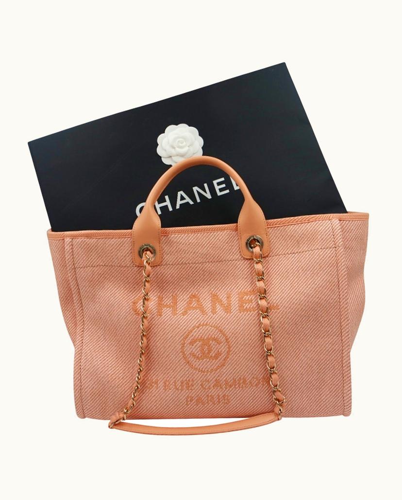 Chanel Chanel Deauville Shopper Tote in Orange Canvas & Calfskin