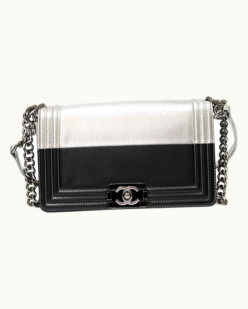 Chanel Chanel Boy Medium Flap Chain Bag Leather In Black and Silver