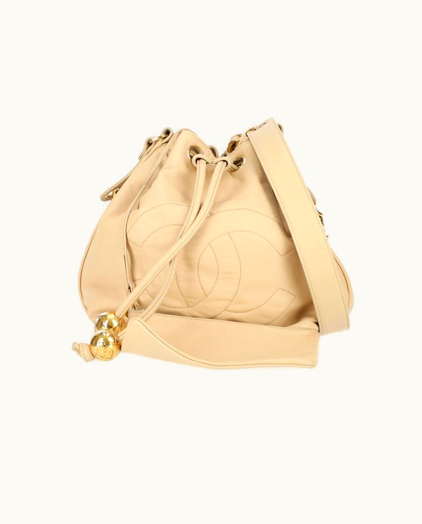 Chanel CHANEL CC Bucket Bag Leather Beige