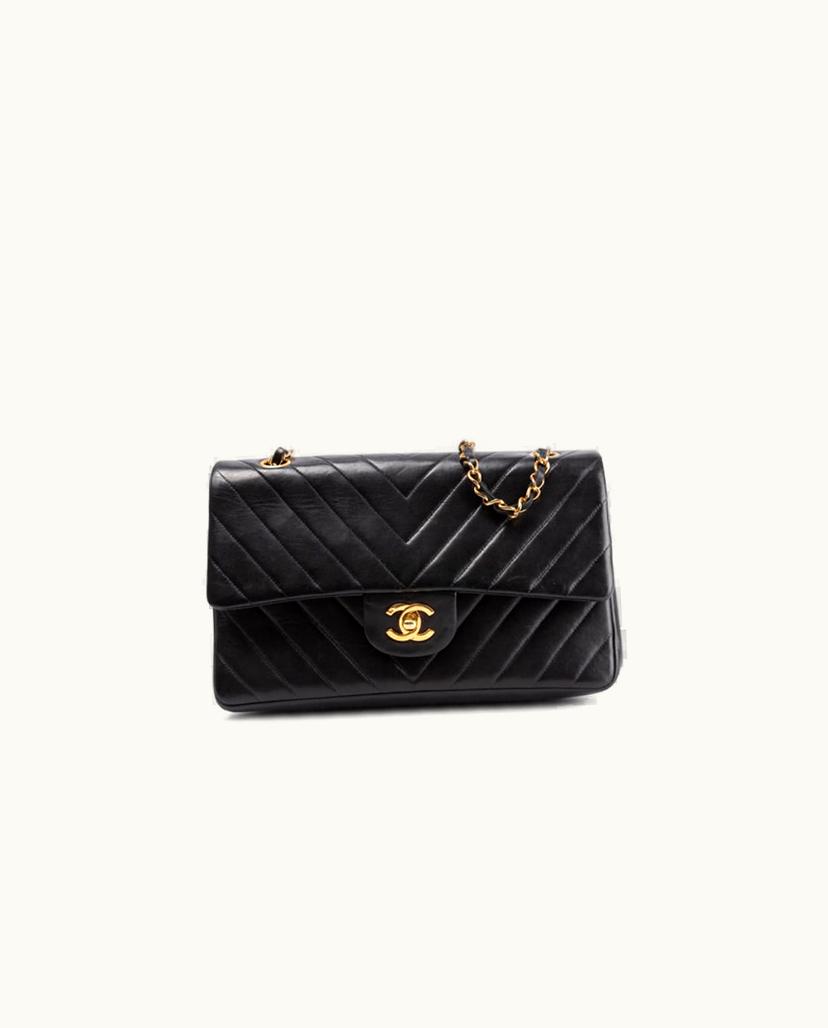 Chanel CHANEL Chevron Classic Double Flap Bag Black Lambskin