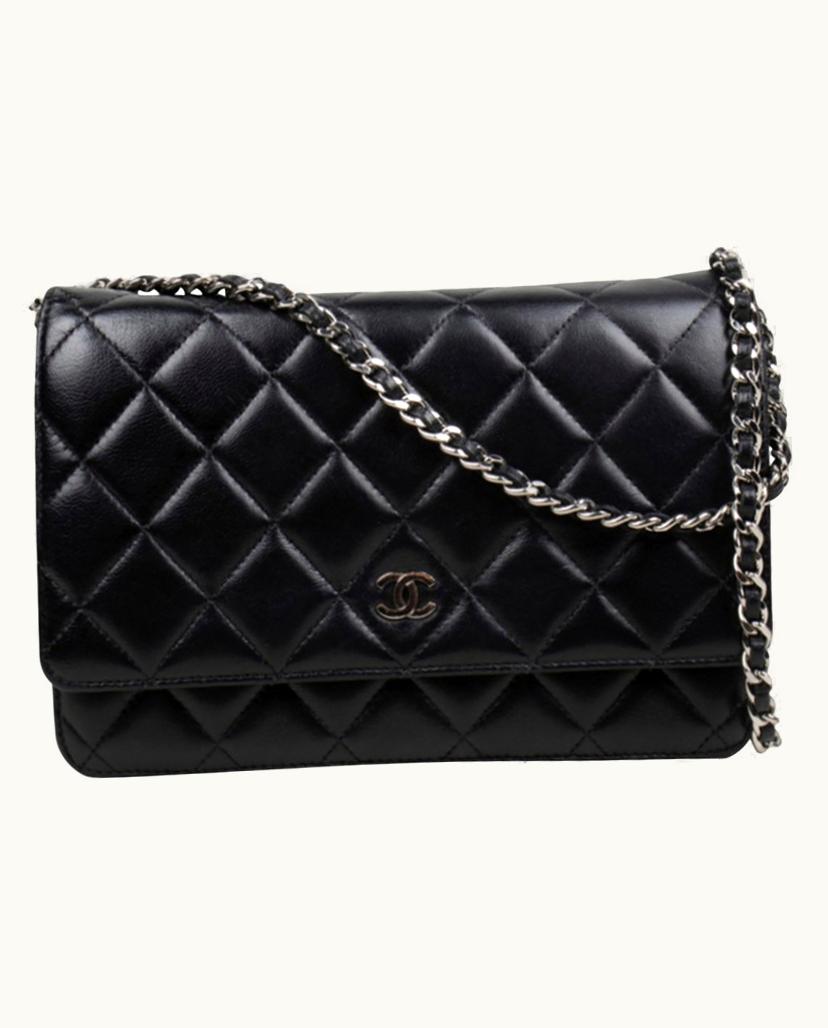 Chanel Chanel Lambskin Wallet On Chain Silver Black