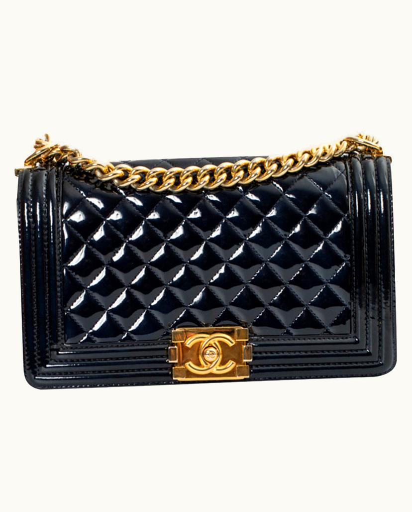 Chanel CHANEL Boy Bag Patent Leather Shoulder Blue