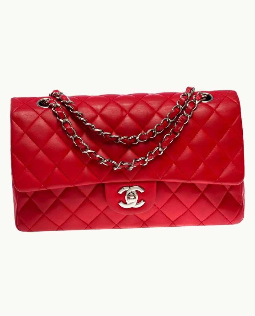Chanel Chanel Timeless Medium Double Flap Bag Lambskin Silver/Red