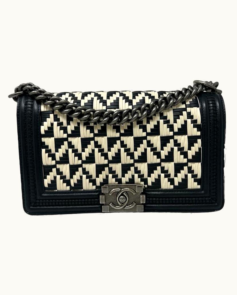 Chanel Chanel Medium Boy Bag Leather In Black and White
