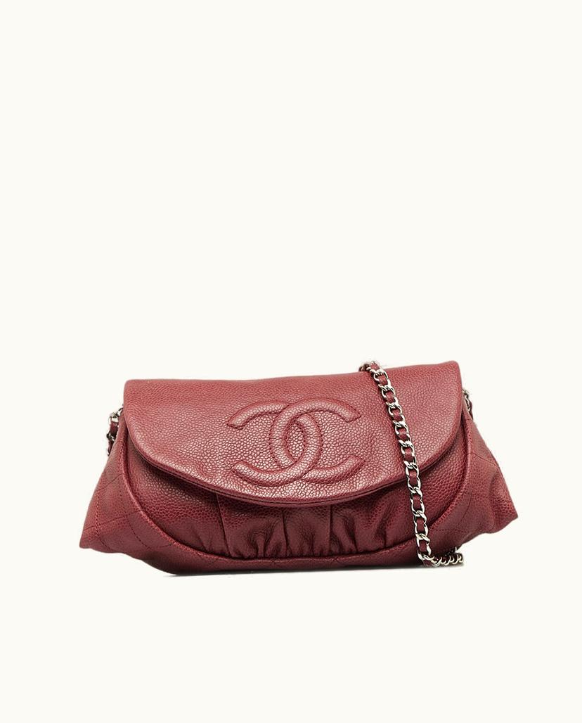 Chanel Chanel Half Moon Flap Crossbody Bag Caviar Leather Red x Bordeaux