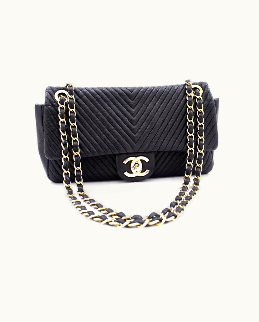 Chanel Chanel V-Stitch Shoulder Bag Leather Black