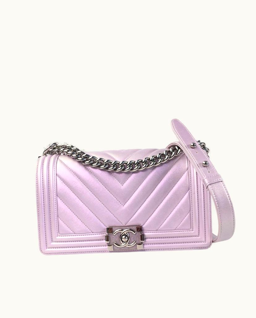 Chanel Chanel Boy Flap Bag Metallic Quilted Lambskin Purple Lavender