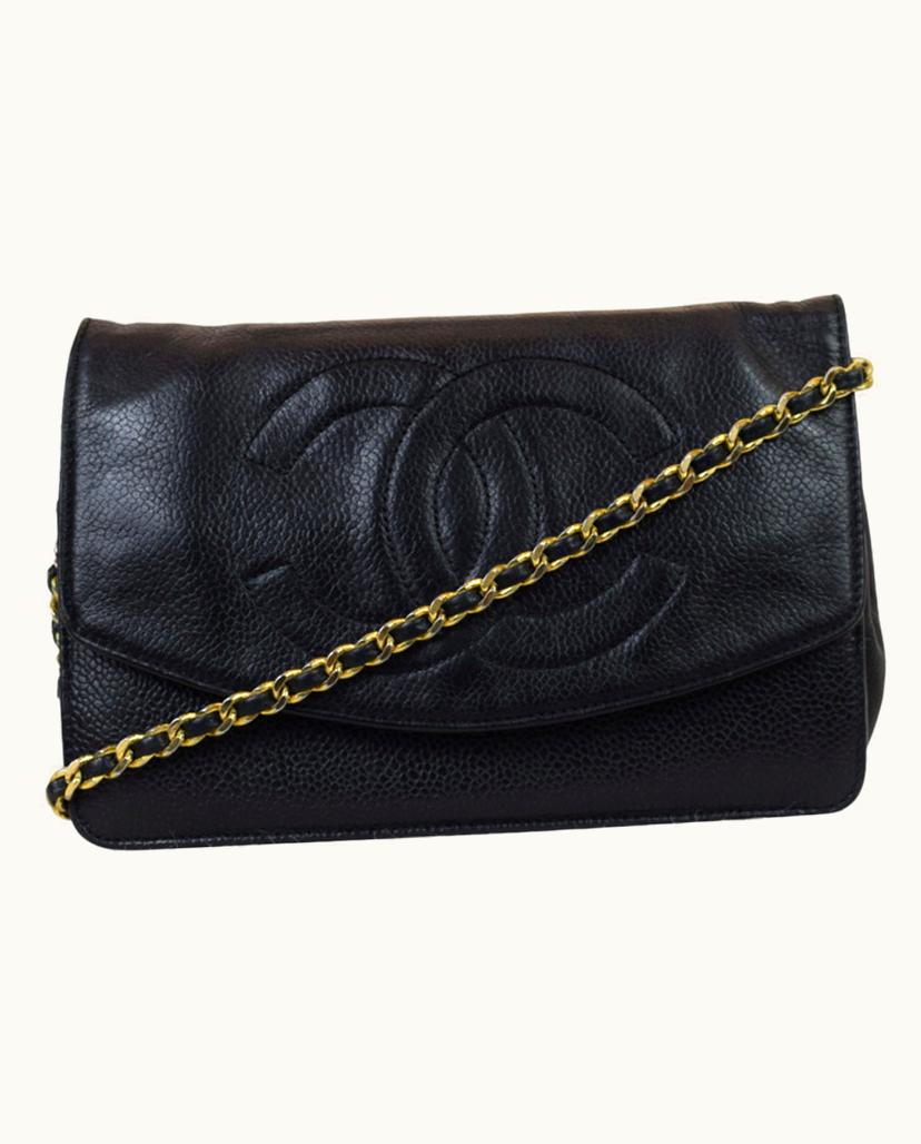 Chanel Chanel Wallet on Chain (WOC) Caviar Leather Shoulder Bag in Black