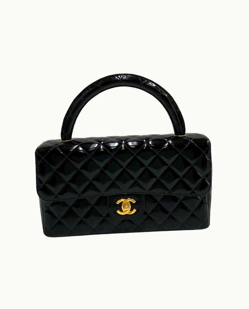 Chanel Chanel Matelassé Top Handle Handbag Black Patent Leather