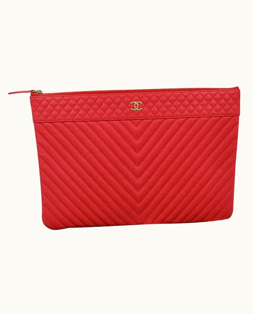 Chanel Chanel Women's Clutch Bag Leather In Red