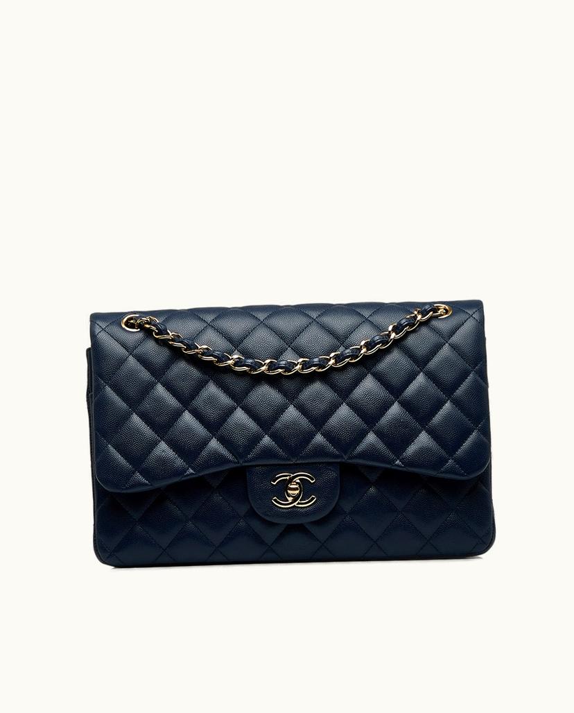 Chanel Chanel Jumbo Classic Caviar Double Flap Shoulder Bag Blue