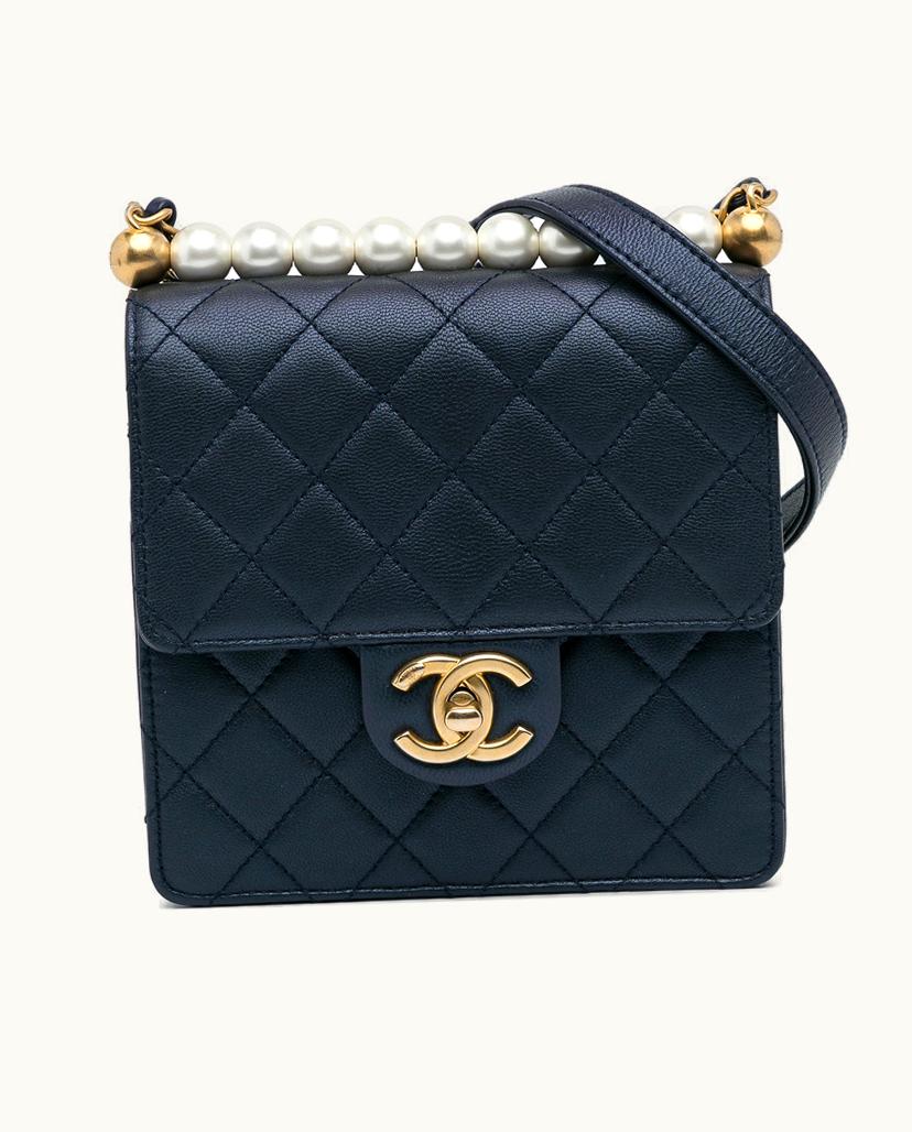 Chanel Chanel Pearl Quilted Crossbody Bag Leather Blue x Navy