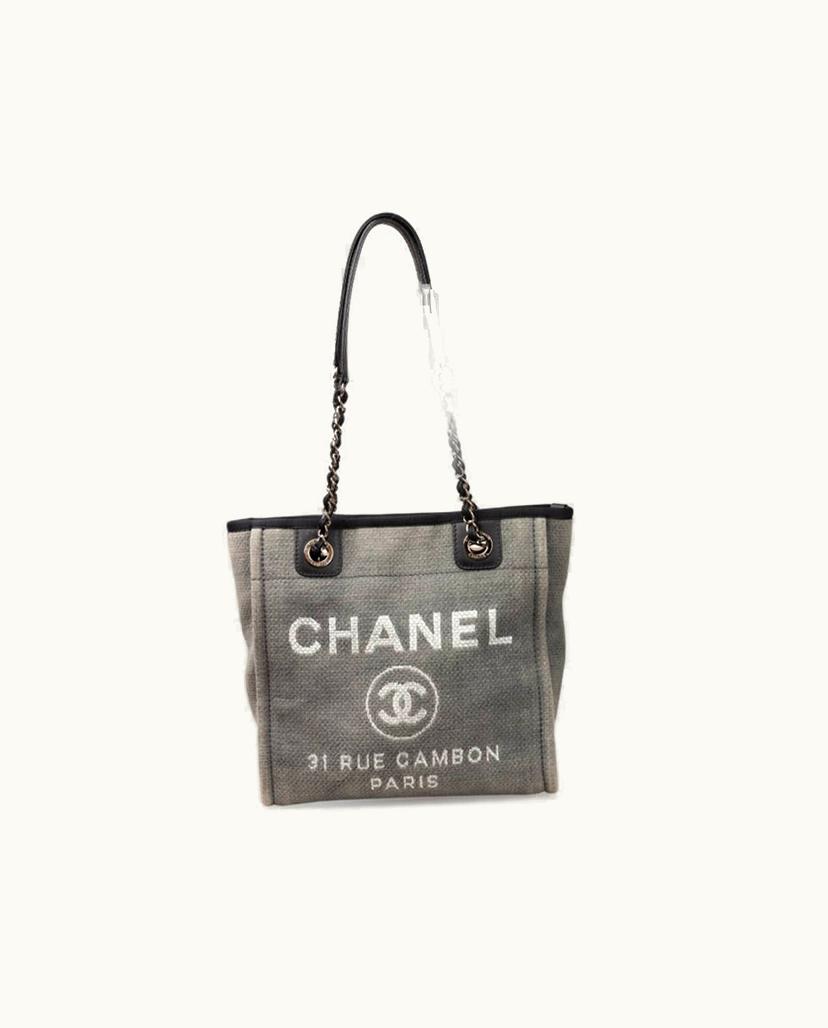 Chanel Chanel Mini Deauville Shopper Bag Silver Canvas