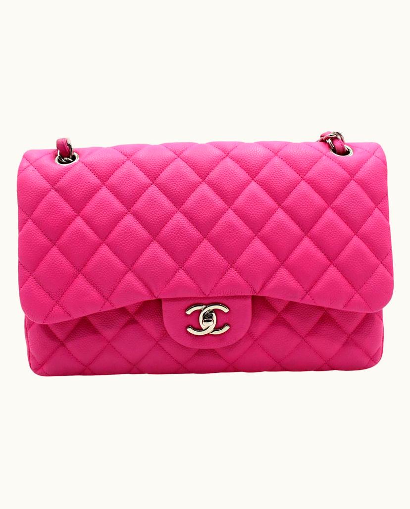 Chanel Chanel Flap Bag Leather In Pink Metallic Silver Finish