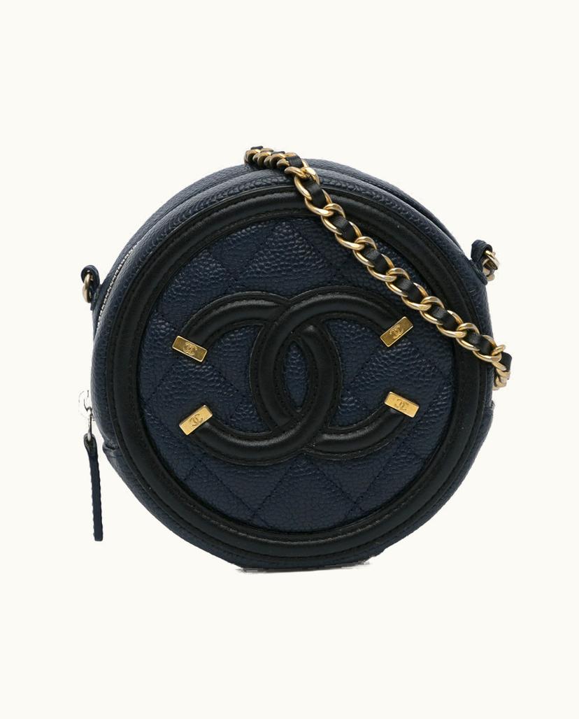 Chanel Chanel Filigree Caviar Round Crossbody Bag Blue