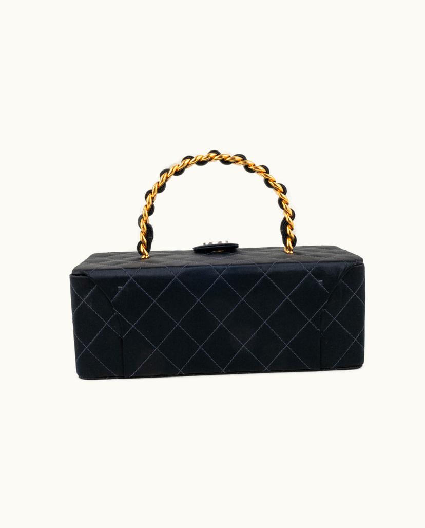 Chanel Chanel S49 Quilted Silk Satin Handbag in Black