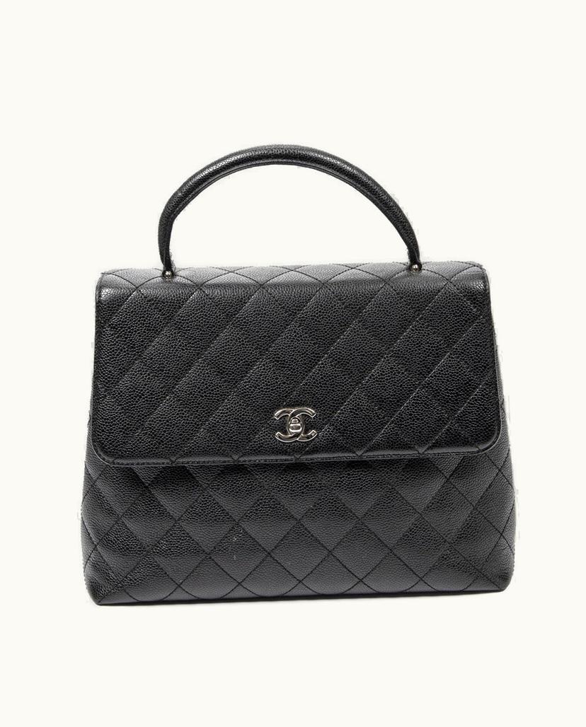 Chanel Chanel Flap Top Handle Handbag Quilted Caviar Leather Black