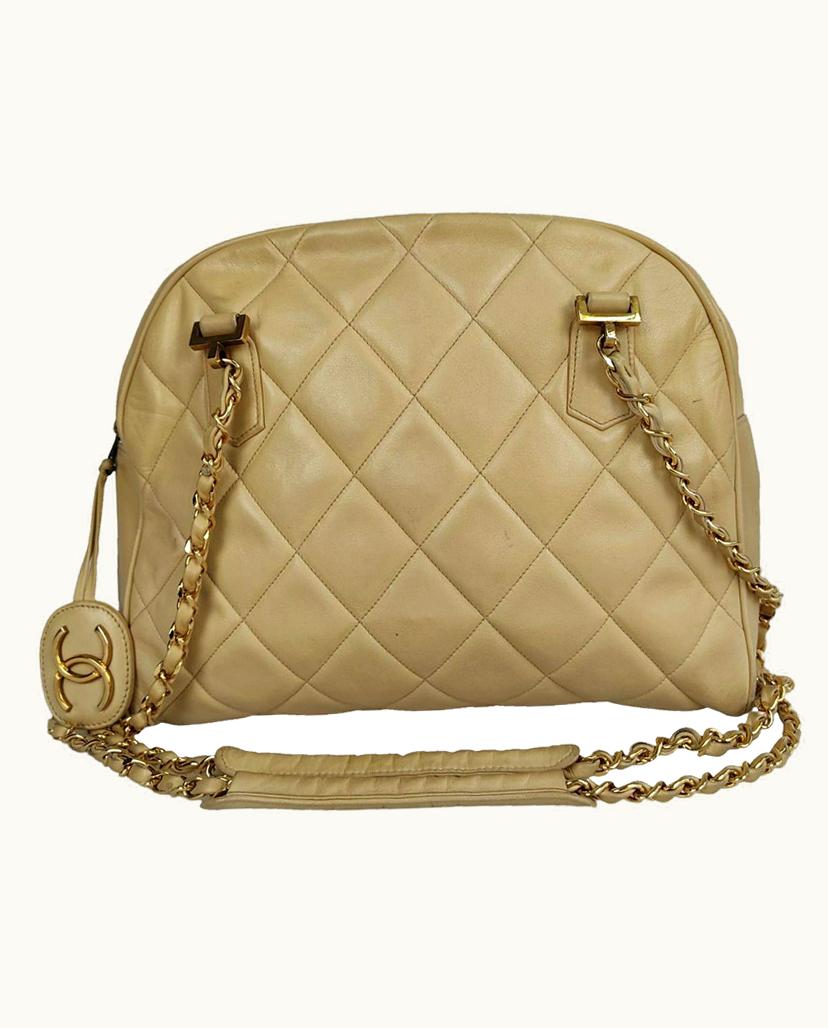 Chanel Chanel 80s Matelassé Leather Shoulder Bag Beige