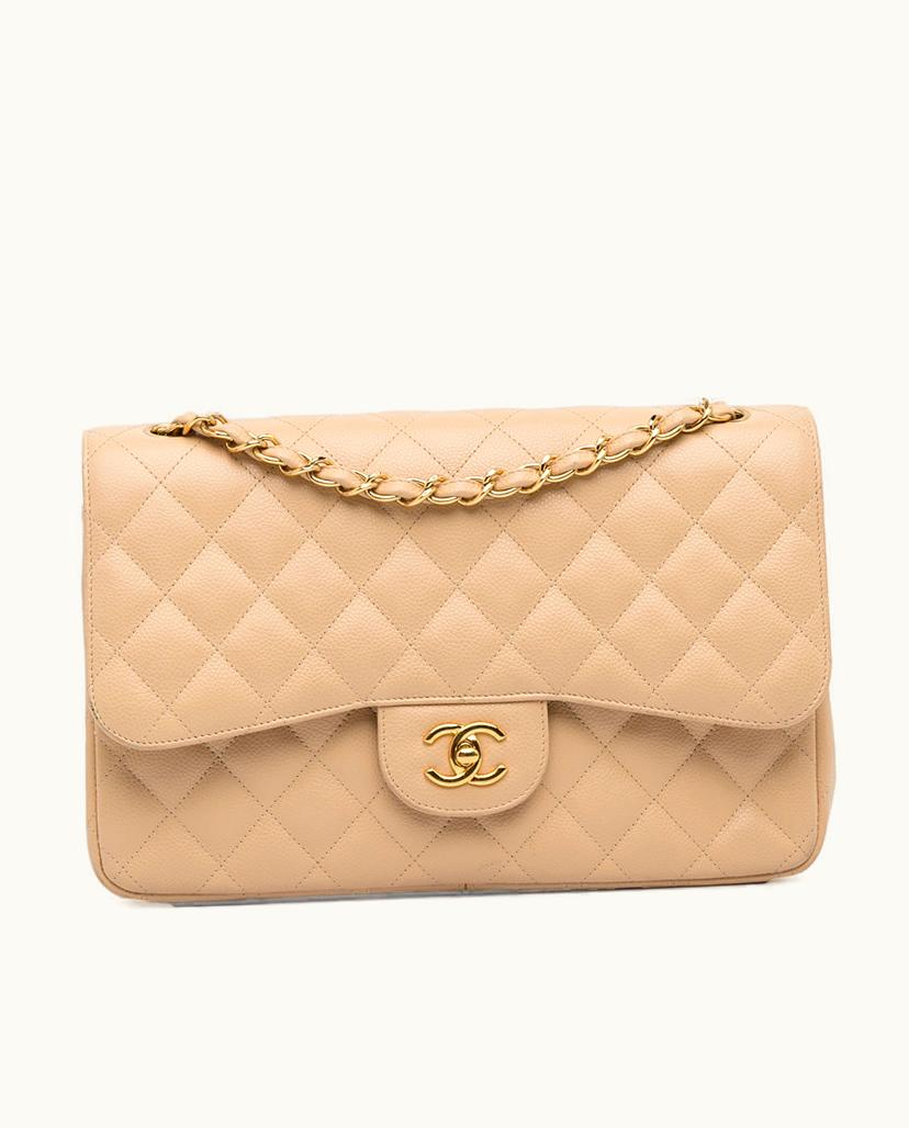 Chanel Chanel Jumbo Classic Caviar Double Flap Shoulder Bag Beige