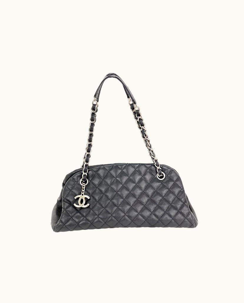 Chanel CHANEL Just Mademoiselle Quilted Caviar Medium Bowling Bag Lambskin Leather Black