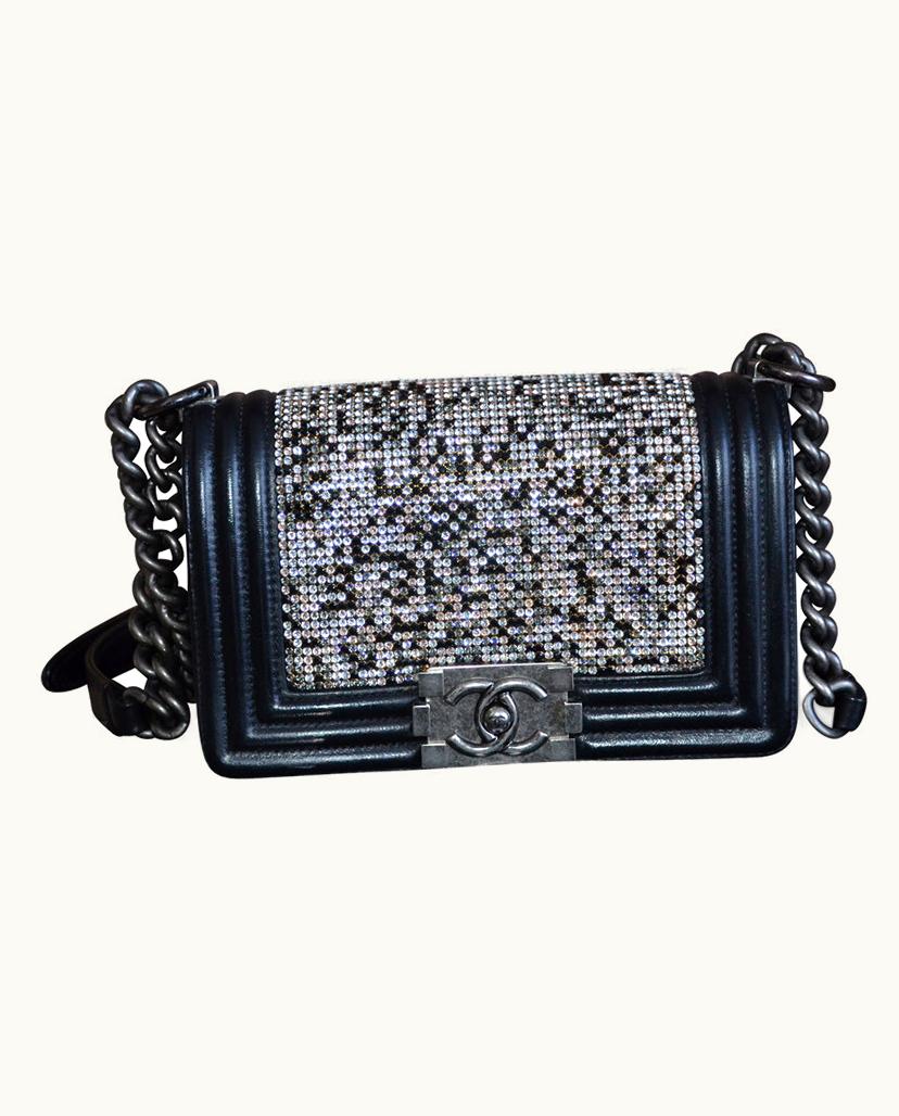 Chanel Chanel Boy Swarovski Crystals Leather Mini Bag in Black