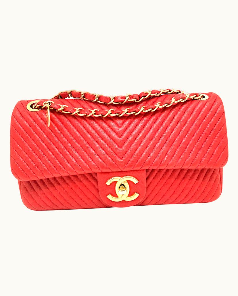Chanel Chanel 27cm Chevron Leather Flap Bag in Valentine Red