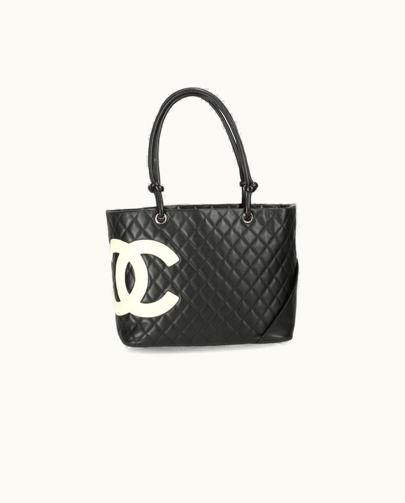 Chanel Chanel Cambon Line Women's Tote Bag Leather In Black with White Logo