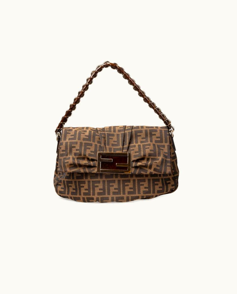 Fendi FENDI Zucca Mia Flap Bag Shoulder Bag Brown