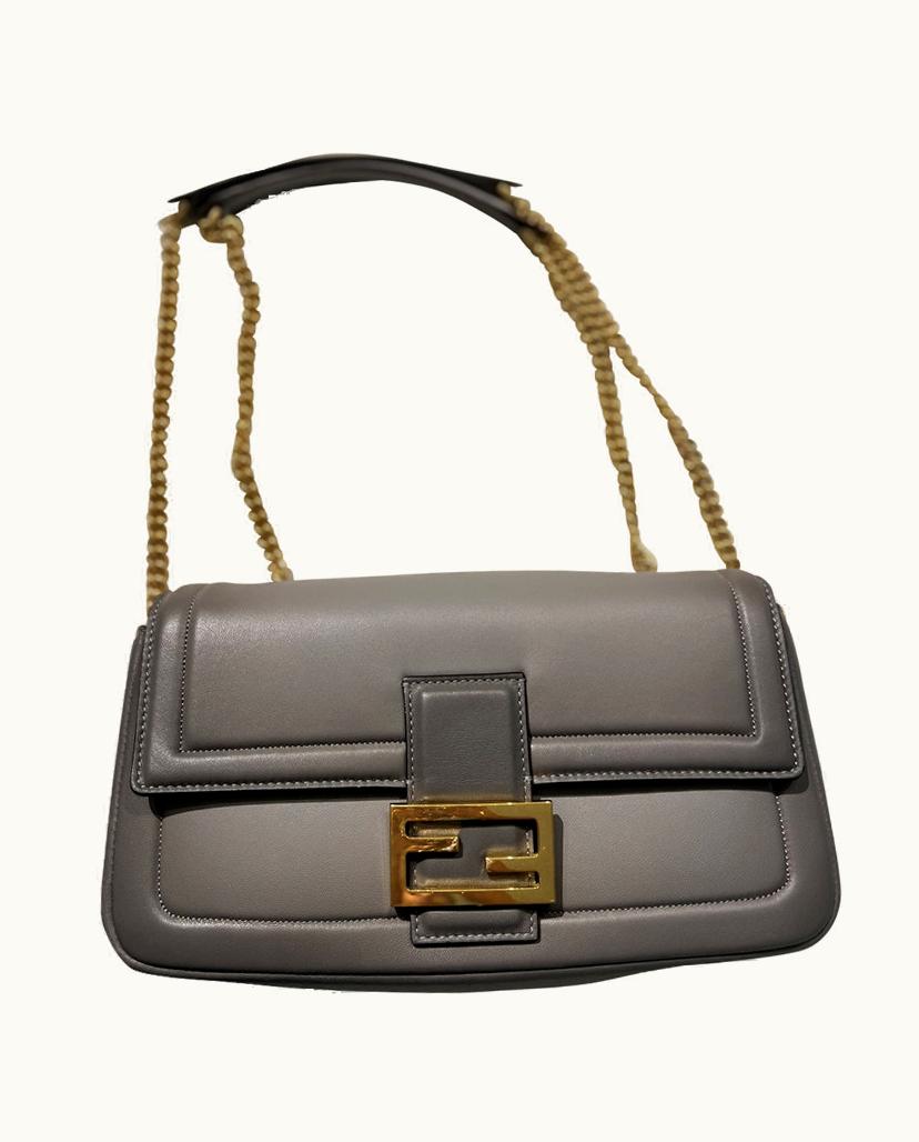 Fendi Fendi Women's Baguette Chain Medium 24 Leather In Grey