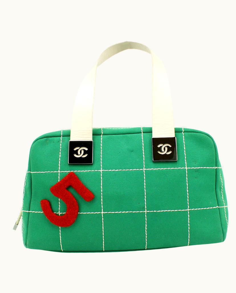 Chanel Chanel Classic Canvas and Leather Handbag in Green and White