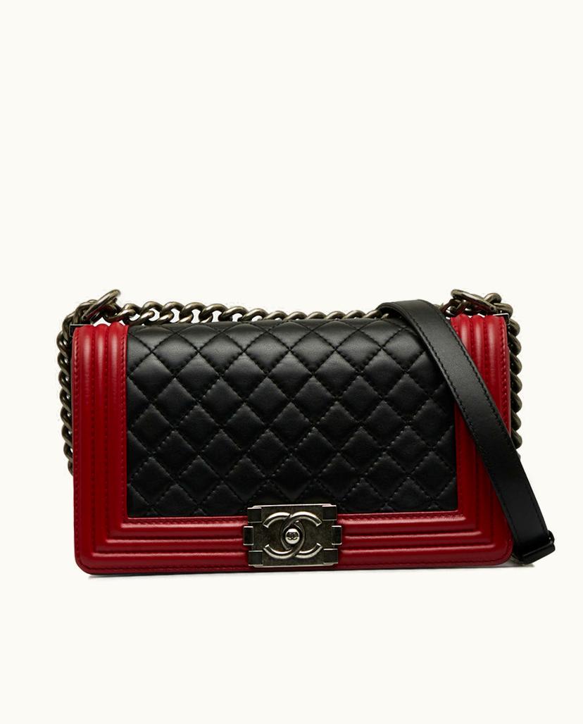Chanel Chanel Boy Medium Lambskin Bicolor Flap Bag Black & Red