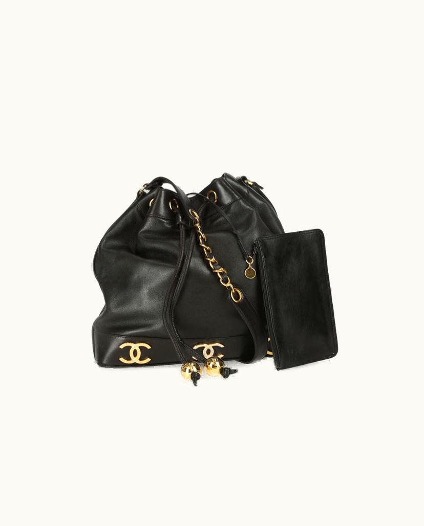 Chanel Chanel CC Bucket Bag Lambskin Leather Bucket Bag Black