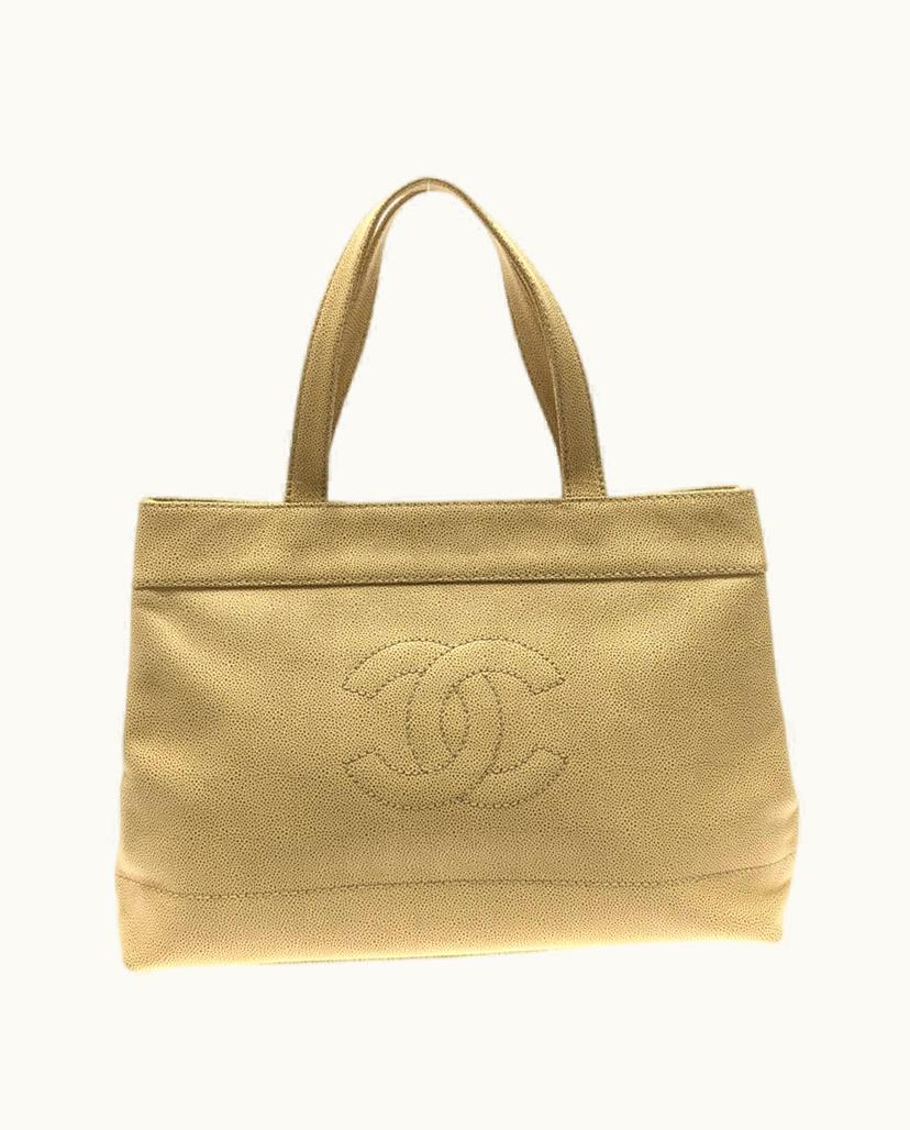 Chanel Chanel Logo CC Tote Bag Leather Beige