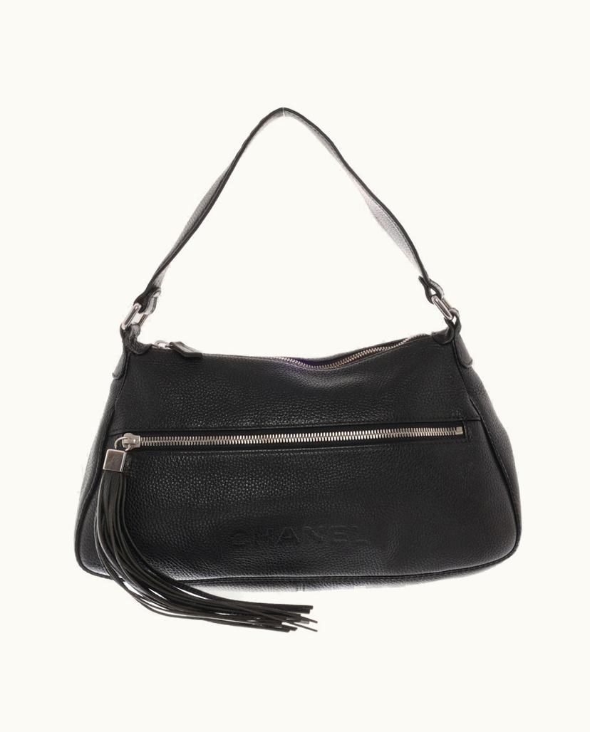 Chanel Chanel Fringe Pendant Women's Handbag Leather Black