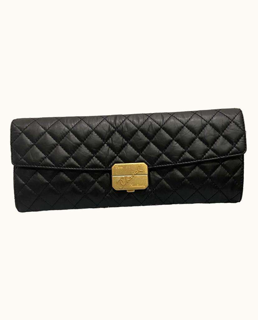 Chanel Chanel Matelassé Pochette Leather Clutch in Black