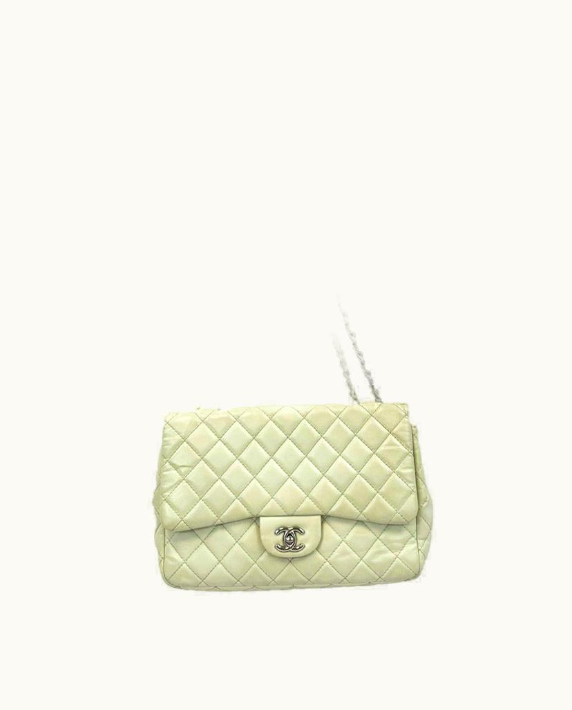 Chanel Chanel Classic Flap Bag Ecru/Silver Tone Leather