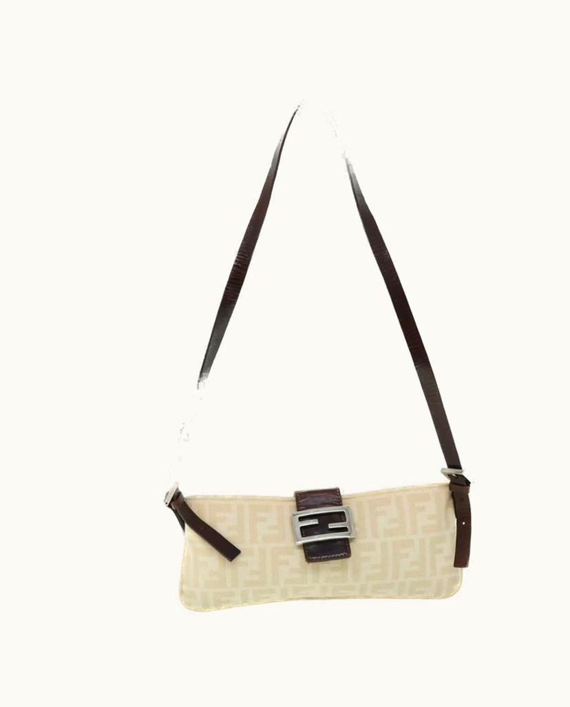 Fendi Fendi Mamma Baguette Beige Zucca Canvas Shoulder Bag
