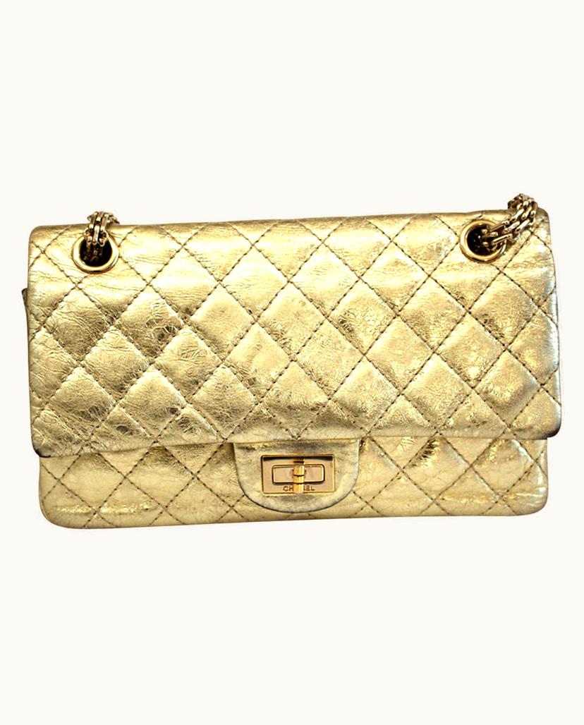Chanel Chanel 2.55 Aged Leather Gold Champagne Silver Handbag
