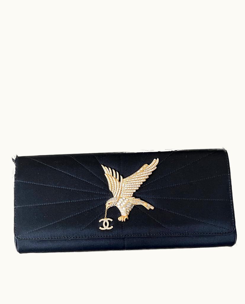 Chanel Chanel Eagle Crystal Women's Clutch Bag On Chain Black