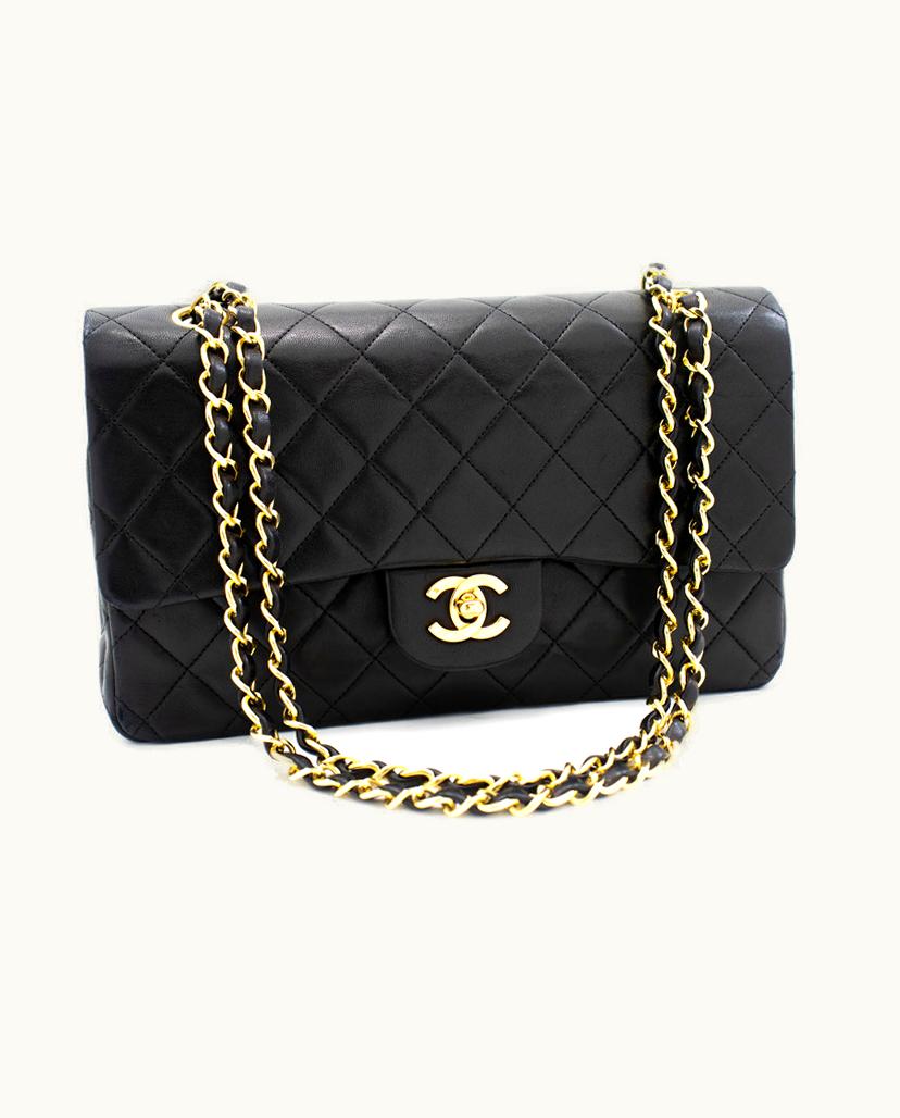 Chanel Chanel Double Flap Shoulder Bag Black Lambskin Leather