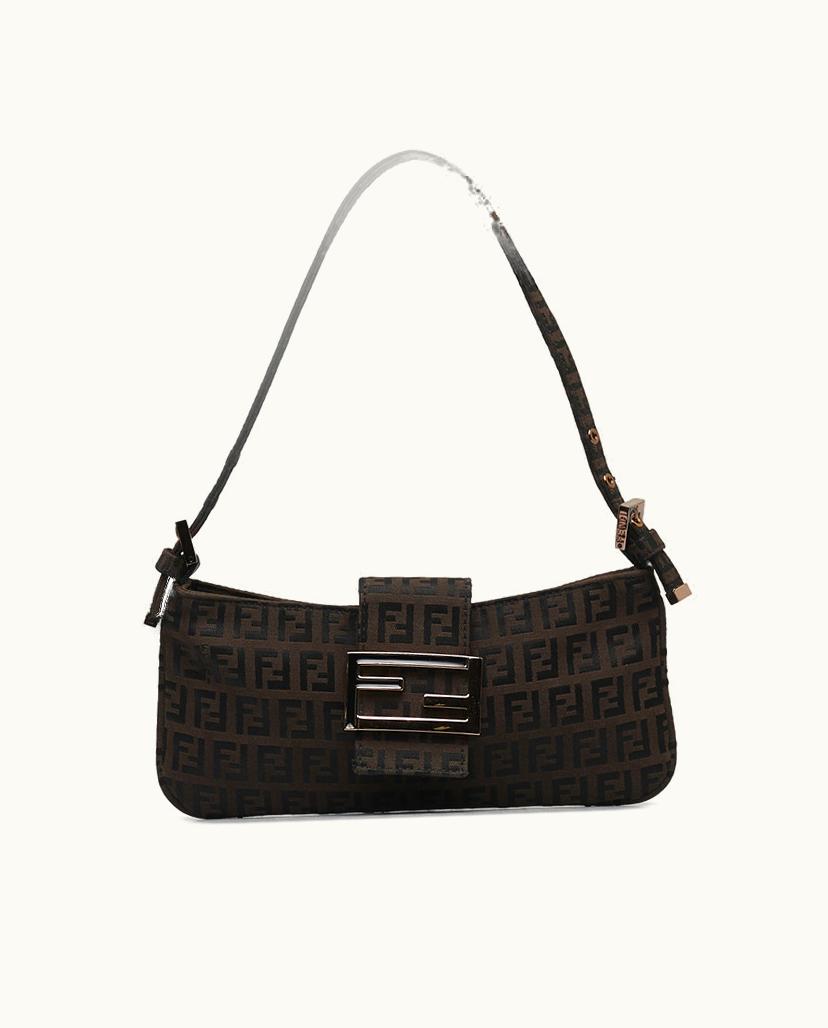 Fendi Fendi Zucchino Baguette Canvas Shoulder Bag Brown x Dark Brown
